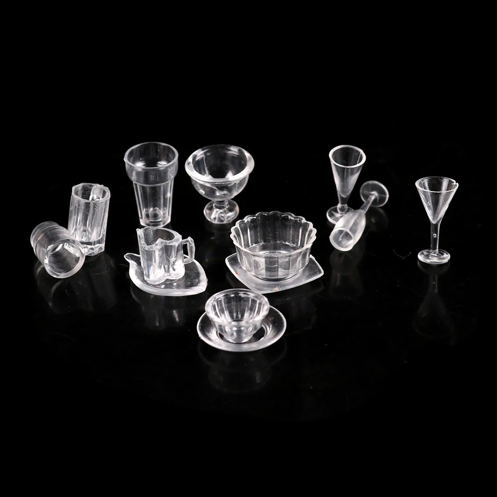 Милые мини прозрачные DIY ролевые игры кухонные принадлежности игрушка напиток чашки тарелка миниатюрные столовые приборы