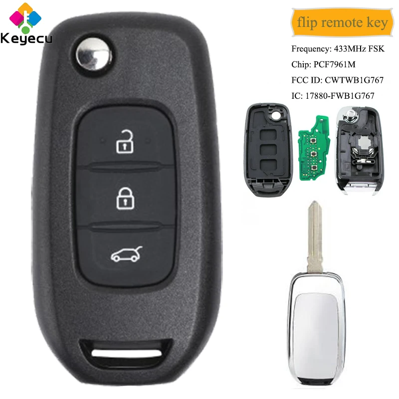KEYECU флип дистанционного ключа автомобиля с 3 кнопками 433 МГц PCF7961M HU136 лезвие-FOB для Renault Kadjar Captur Megane 3 Captur, CWTWB1G767