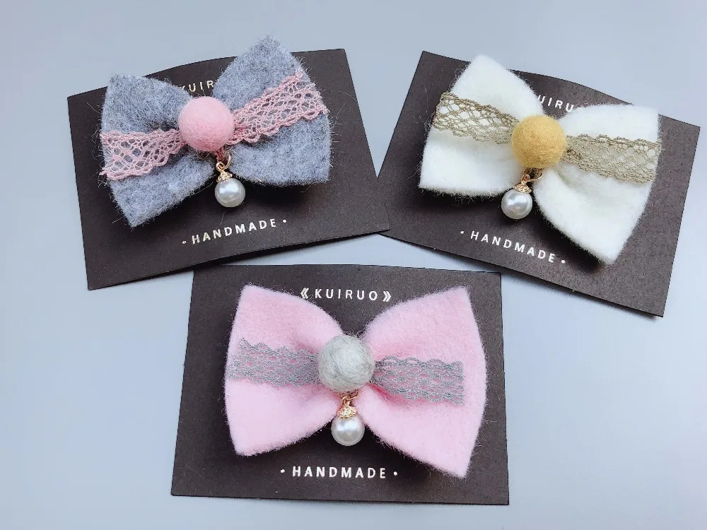 

Boutique 15pcs Fashion Cute Felt Hair Bow Hairpins Solid Pom Pom Ball Bowknot Hair Clips Princess Headwear Hair Accessories