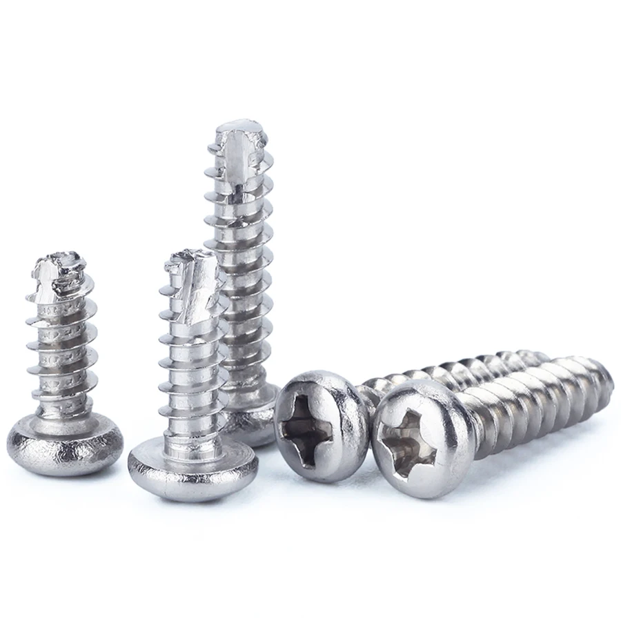 50/100Pcs 304 Stainless Steel Round Head Phillips Cut Tail Self Tapping