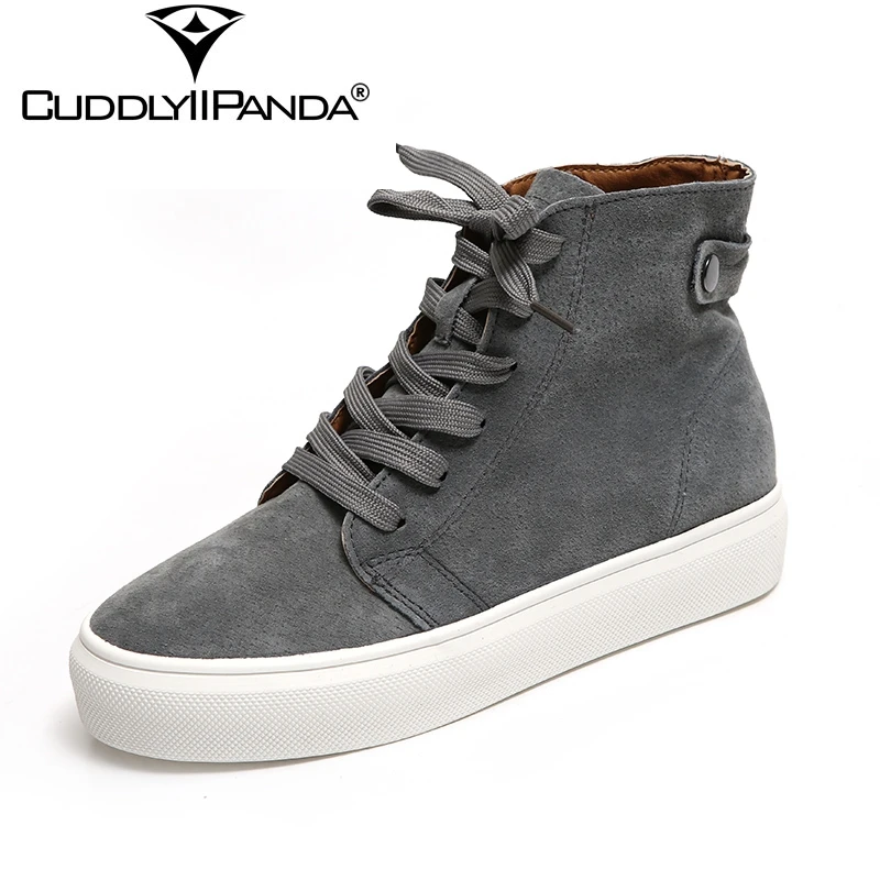 

CuddlyIIPanda 2019 Autumn Cow Suede Sneakers High Top Women Vulcanized Shoes Buckle Platform Flats Fashion Design Zapatos Mujer