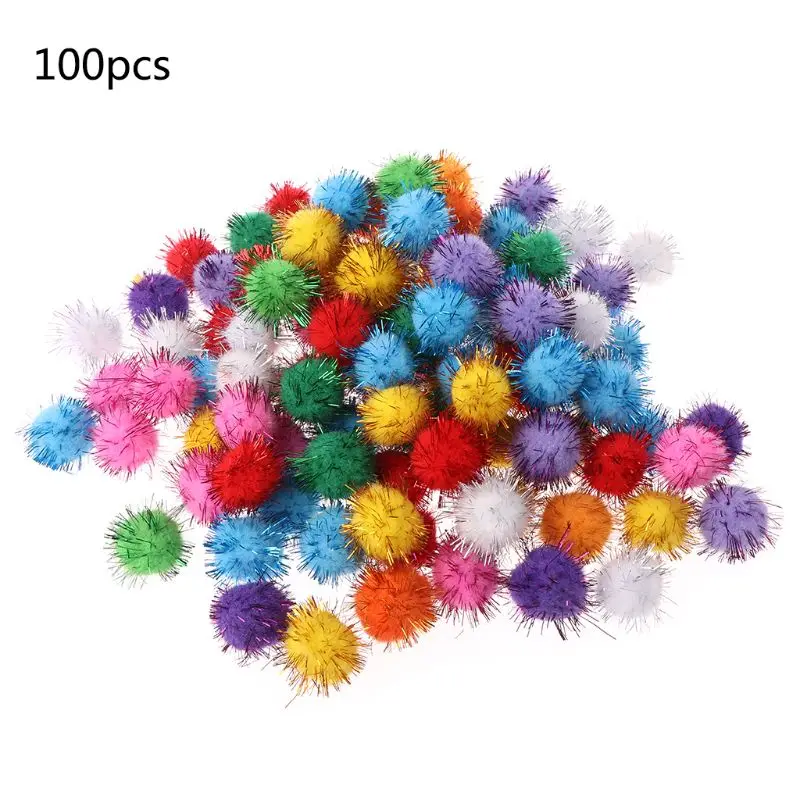 100 шт, 25 мм, мини-платье из пышного мягкого Pom Poms помпонами и блестящими шариками ручной работы для детей игрушки Сделай Сам товары для шитья и рукоделия смешанные Цвет