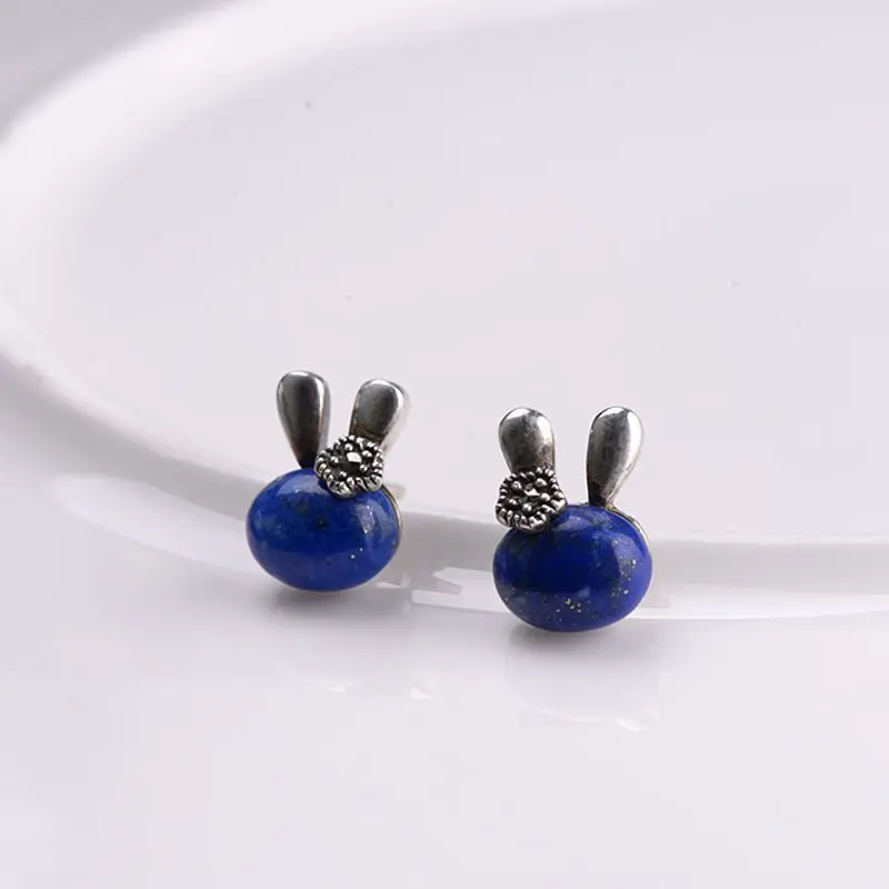 

restoring ancient ways process stud earrings wholesale women and contracted and pure and fresh rabbit lapis earrings