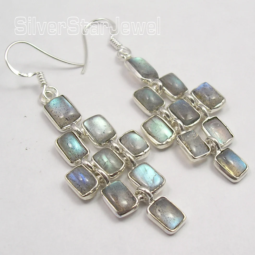 

Chanti International Silver BLUE FIRE LABRADORITE MAT STYLE HOT LONG Earrings 5.7 CM NEW