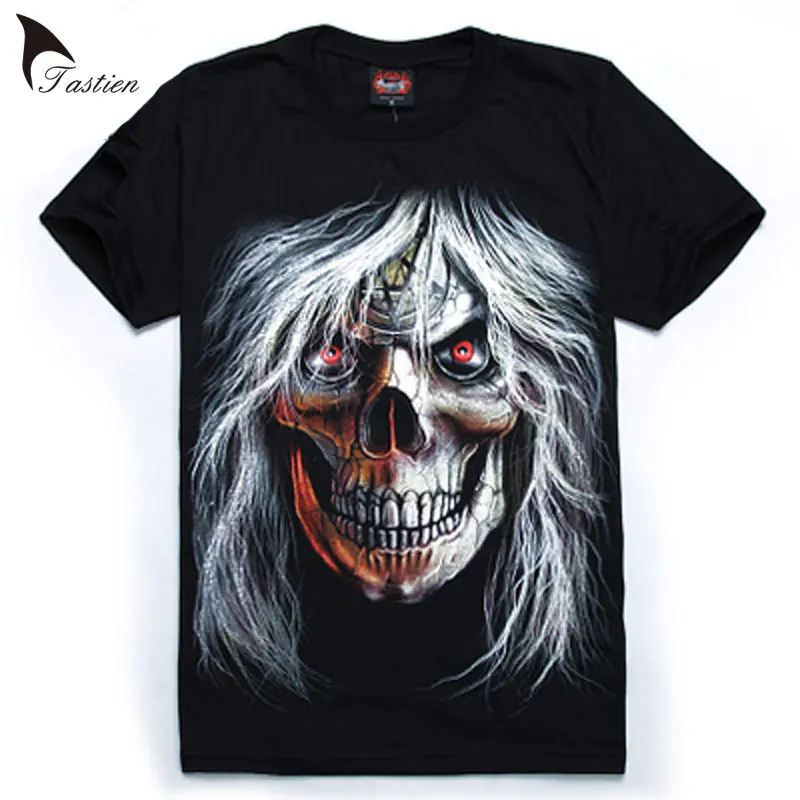 

TASTIEN High Quality Luminous Men 3D T-Shirt Men Summer Skull Print Cotton Fluorescent Personalized Noctilucent Tees Big Size