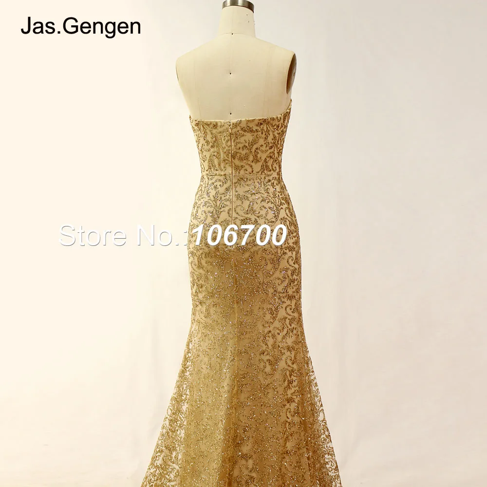 Gold Glitter Fabric Lace prom Dresses 