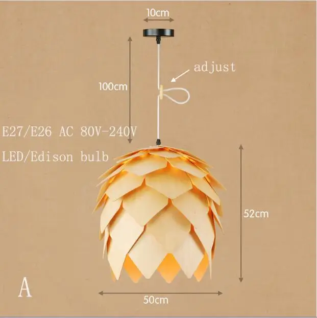Подвесной светодиодный светильник из натурального дерева в стиле лофт, E27, светодиодный подвесной светильник 220 В, светильник для шкафа, ресторана, столовой, бара, гостиной - Цвет корпуса: A