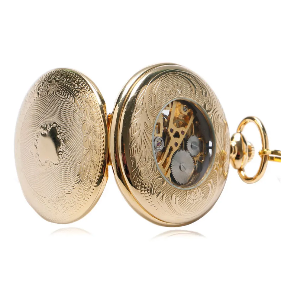 Antique Luxury Golden Mechanical Hand Wind Steampunk Necklace Chain Men Women Roman Number Analog Pocket Watch Relogio Bolso (7)