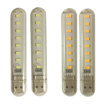 

2018 Cold/Warm White Lamp 8 LED 5V Bulb Mini USB LED Night Light Lamp Book Light for Reading PC Notebook Power Bank Laptop