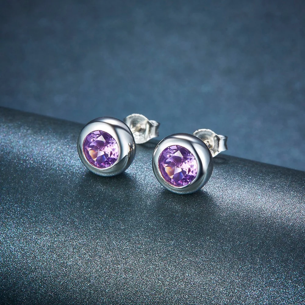 Hutang женские серьги гвоздики 1.53ct натуральный аметист Твердое Серебро 925 пробы