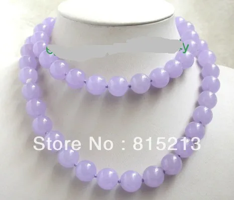 

ddh00296 classic long 14mm round lavender crude jade beads necklace