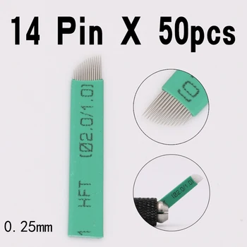 

50 PCS 14Pin Permanent Makeup Manual Eyebrow Tattoo Needles Blade For 3D Embroidery Microblading Tattoo Pen Machine