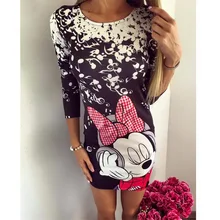 Милое летнее женское платье с рисунком из мультфильма, повседневное облегающее платье с коротким рукавом и круглым вырезом, элегантное облегающее мини-платье для женщин