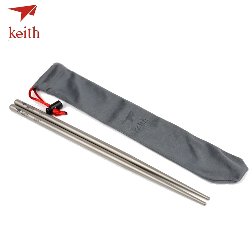 Keith Titanium 5 pairs Ti5820 Round Handle Chopsticks with Gray Al Case 