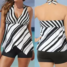 Сексуальная Женская летняя блузка на бретелях полосатая повязка монокини с пуш-апом бикини женские купальники купальный костюм пляжная Танкини L-4XL
