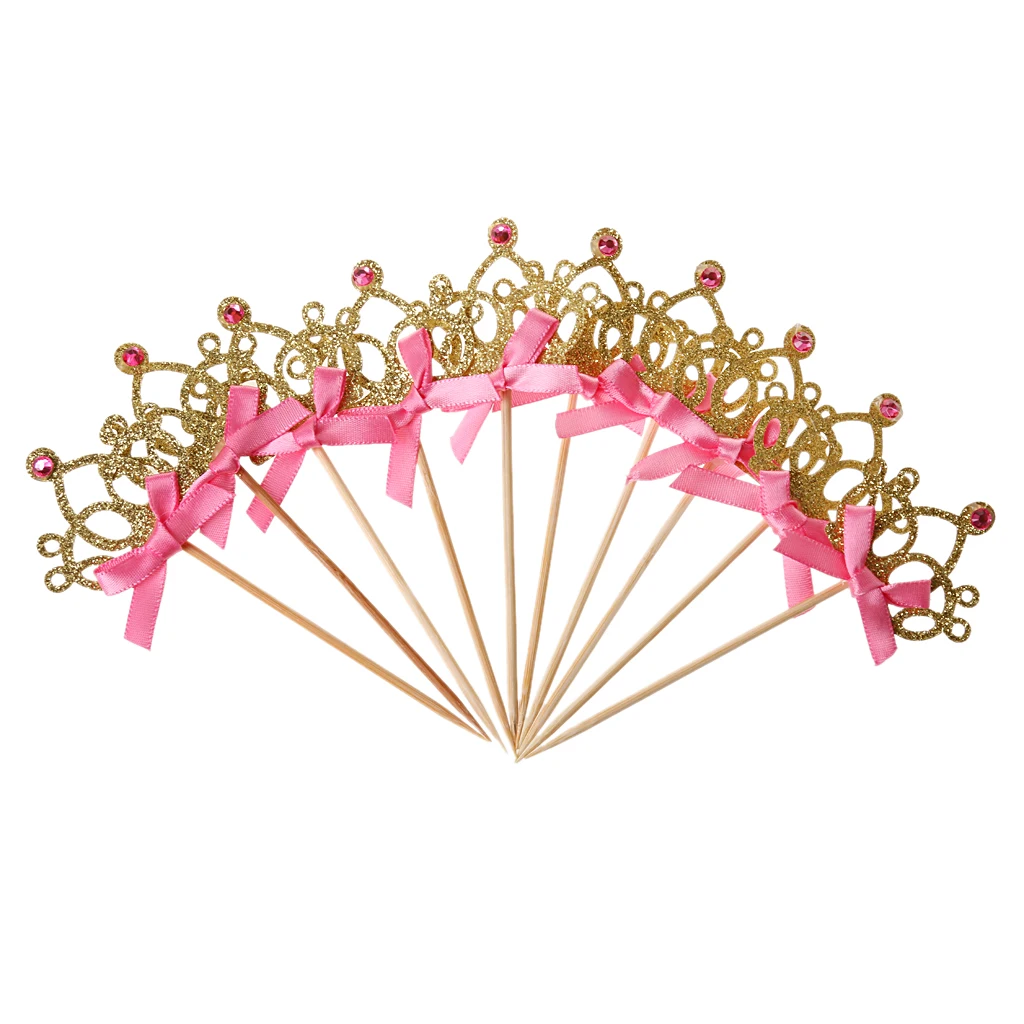 10pcs Pop Crown Cake Topper Sparkle Wedding Decor Engagement Party Supplies Gold