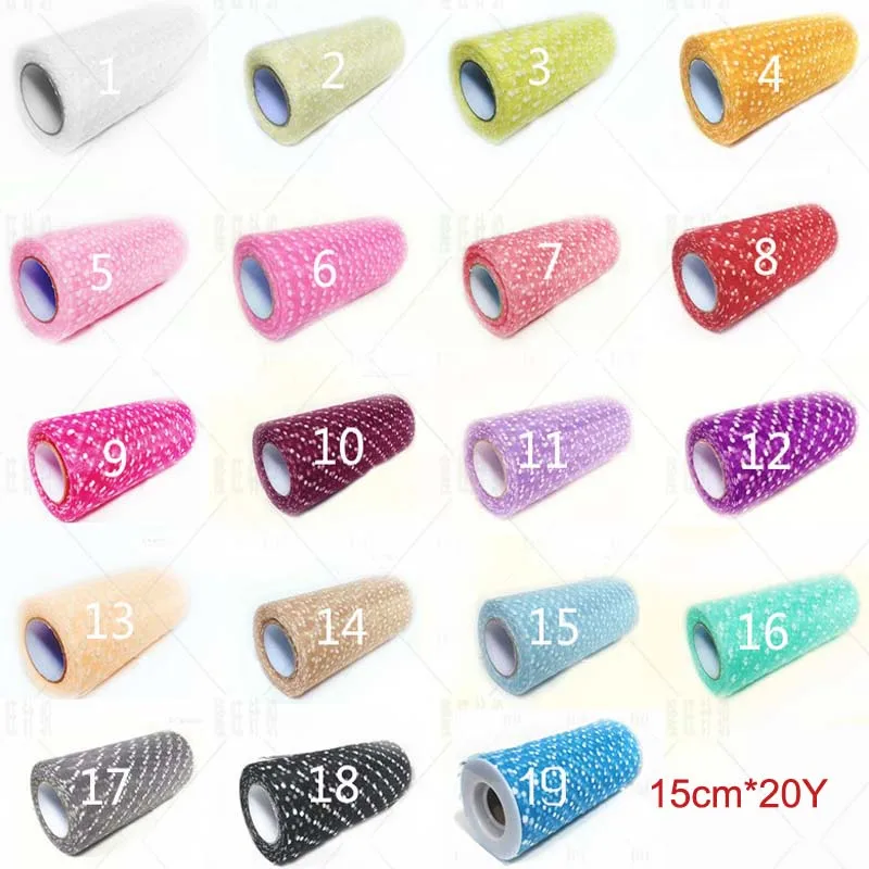 HAOCHU 15cm * 20Y Tulle Roll with Write Dot for Decorative Wedding Birthday Party Supplies TUTU Skirt Gift Box Package 19 Color | Дом и сад