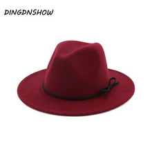 [DINGDNSHOW] Мода фетровая шляпа шерсть широкими полями бантом зимние Кепки Винтаж Шапки для Для женщин