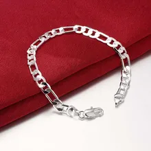 Ювелирных изделий посеребренные браслеты 6 мм плоские три звенья цепи женские мужские браслеты Фигаро цепи