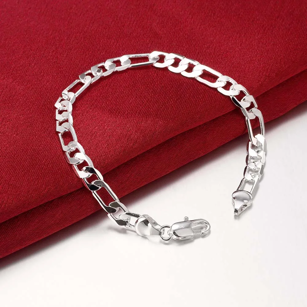 Мужские и женские браслеты Figaro посеребренные с плоской цепочкой 6 мм|bracelet|bracelet