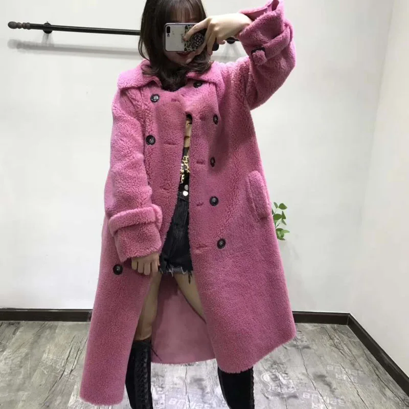 

9 color jackets winter women 2019 new Casual parka real sheep fur coat long overcoat with sashes pink geniune wool fur coats