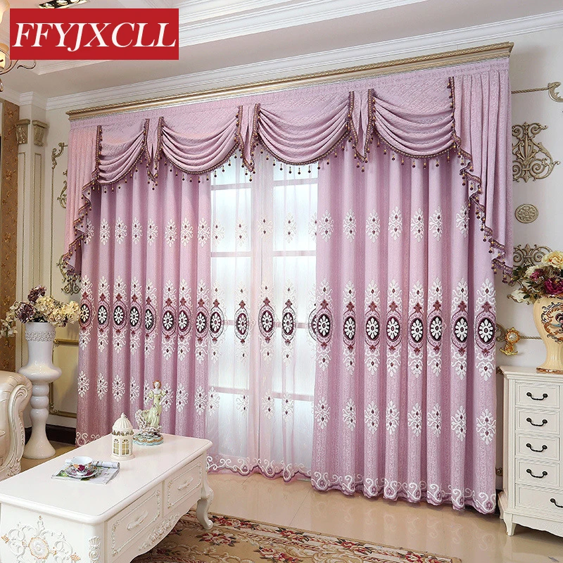

Elegant Geometric Pattern Embroidered Blackout Curtains For living Room Bedroom Tulle Curtain Window Treatment Drapes Home