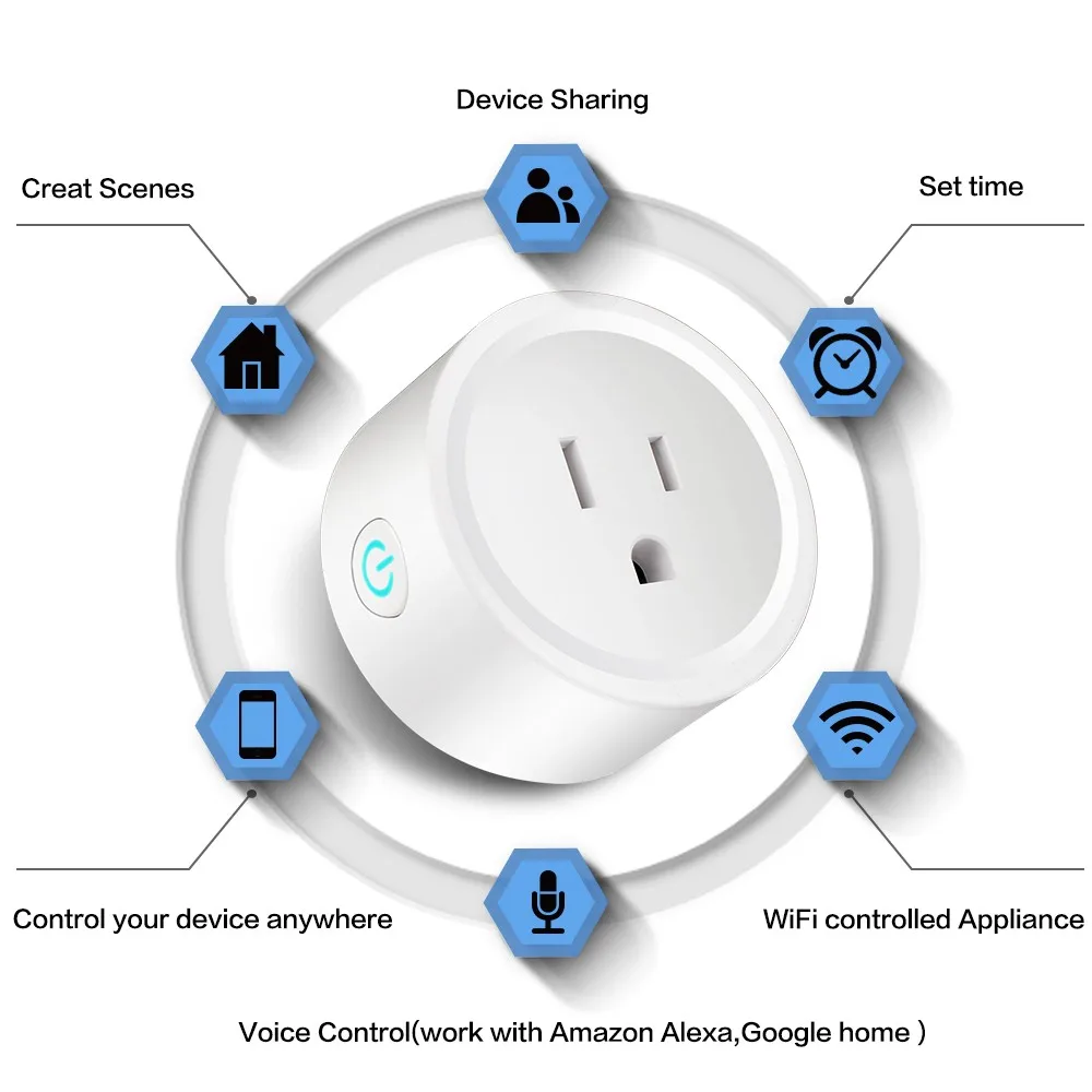 Умный штекер с Alexa, Google Home аудио беспроводной контроль WiFi Пульт дистанционного управления US Smart Plug WiFi умная розетка для мобильного телефона