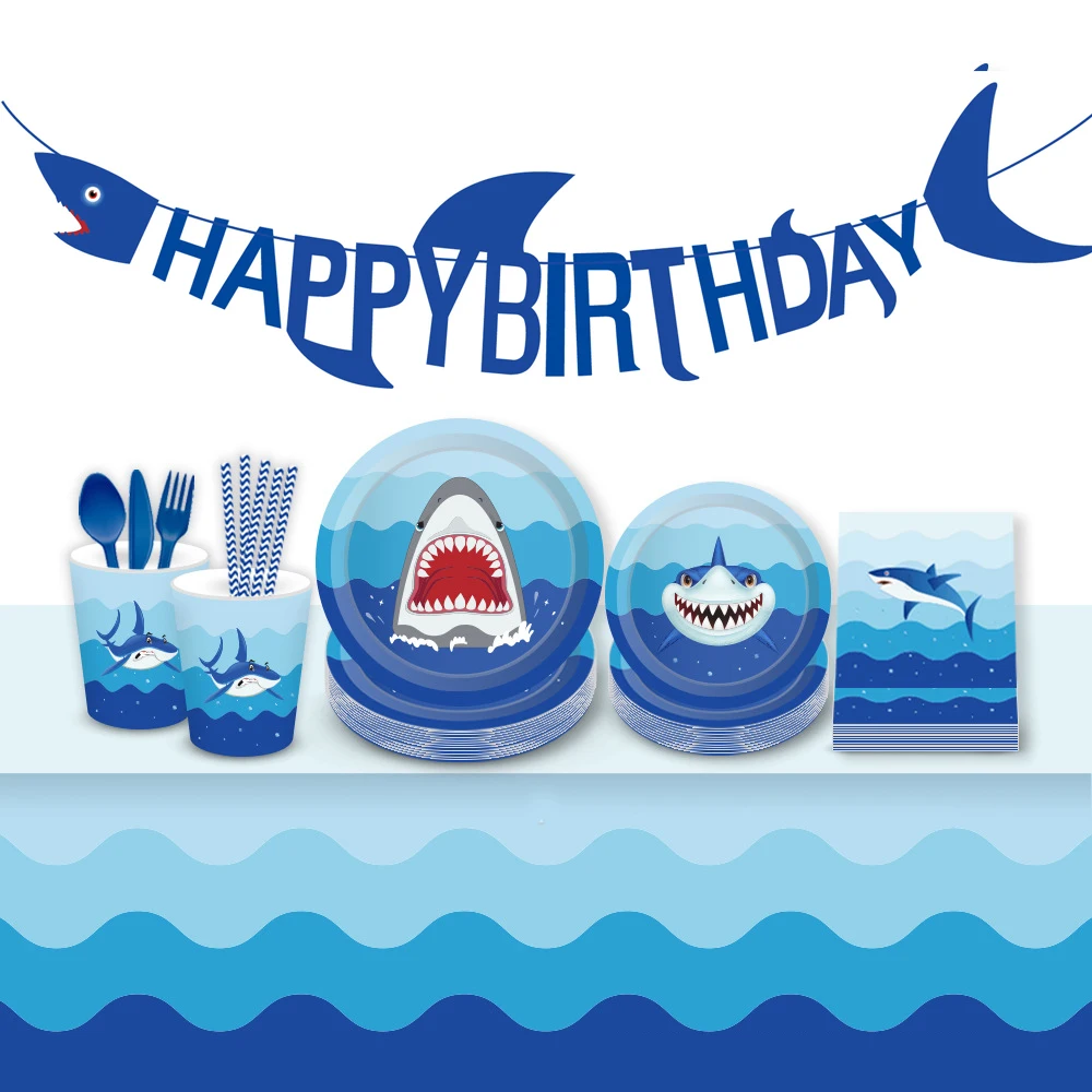 Omilut Baby Shower Boy Shark принадлежности для дня рождения Детские акулы одноразовые тарелки/чашки/бумажные скатерти Принадлежности Декор