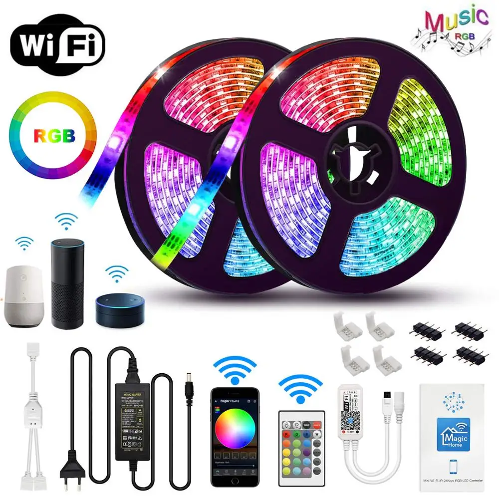 

WiFi LED Strip Works With Amazon Alexa Google Home IFFFT 5M 10M 5050 3528 Smart Phone Flexible RGB Ribbon Lamp 600 led strip set