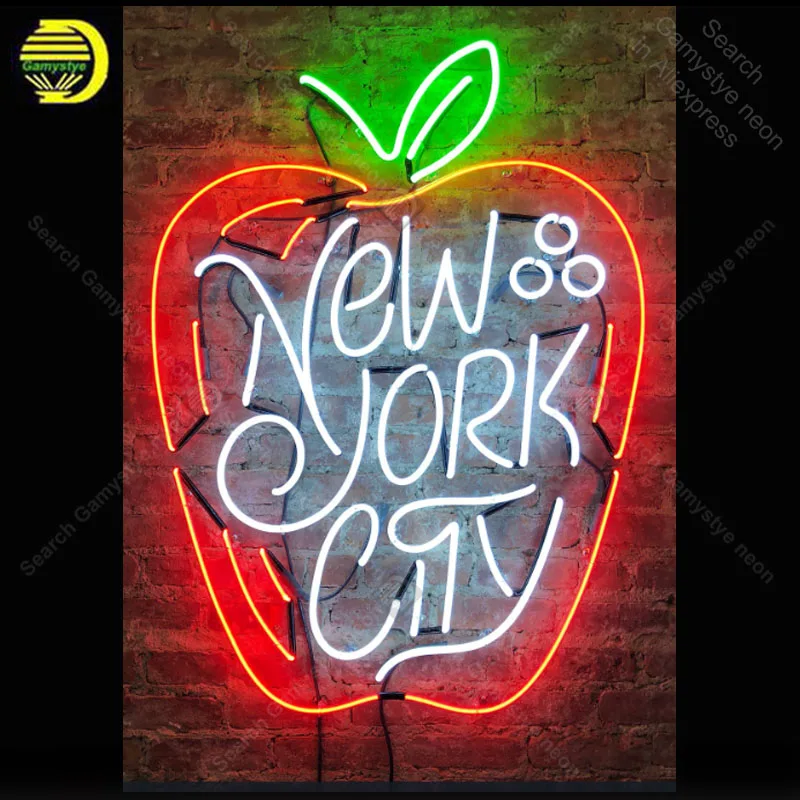 Неоновая вывеска для Нью-Йорка Яблоко Форма неоновая лампа знак ручной работы Настоящая стеклянная трубка окна дропшиппинг неоновые огни