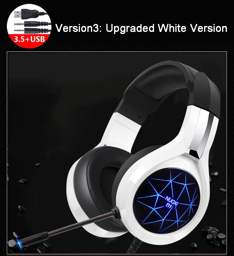 NUOXI N1 Игровые наушники шлем компьютерные стерео глубокий бас Игровые наушники гарнитура с микрофоном светодиодный подсветка для PC Gamer - Цвет: Upgraded White