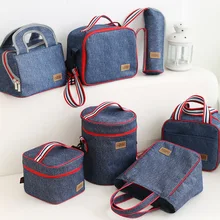 Denim Lunch Bag Kid Bento Box Insulated Pack Picnic Drink Food Thermal Ice Cooler Leisure Accessories Supplies Product