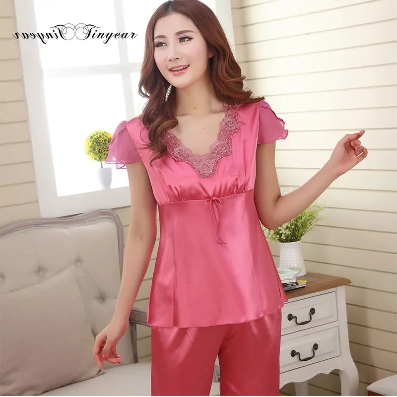 Tinyear High quality Pajamas Sets Women Short Sleeve V eck Sleepwear