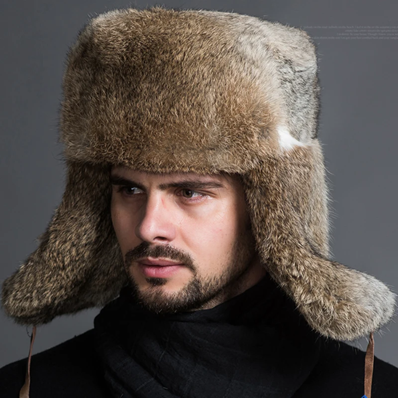 Winter Men Bomber Hat Warm Thicken Faux Fur Earflap Russian Caps Male