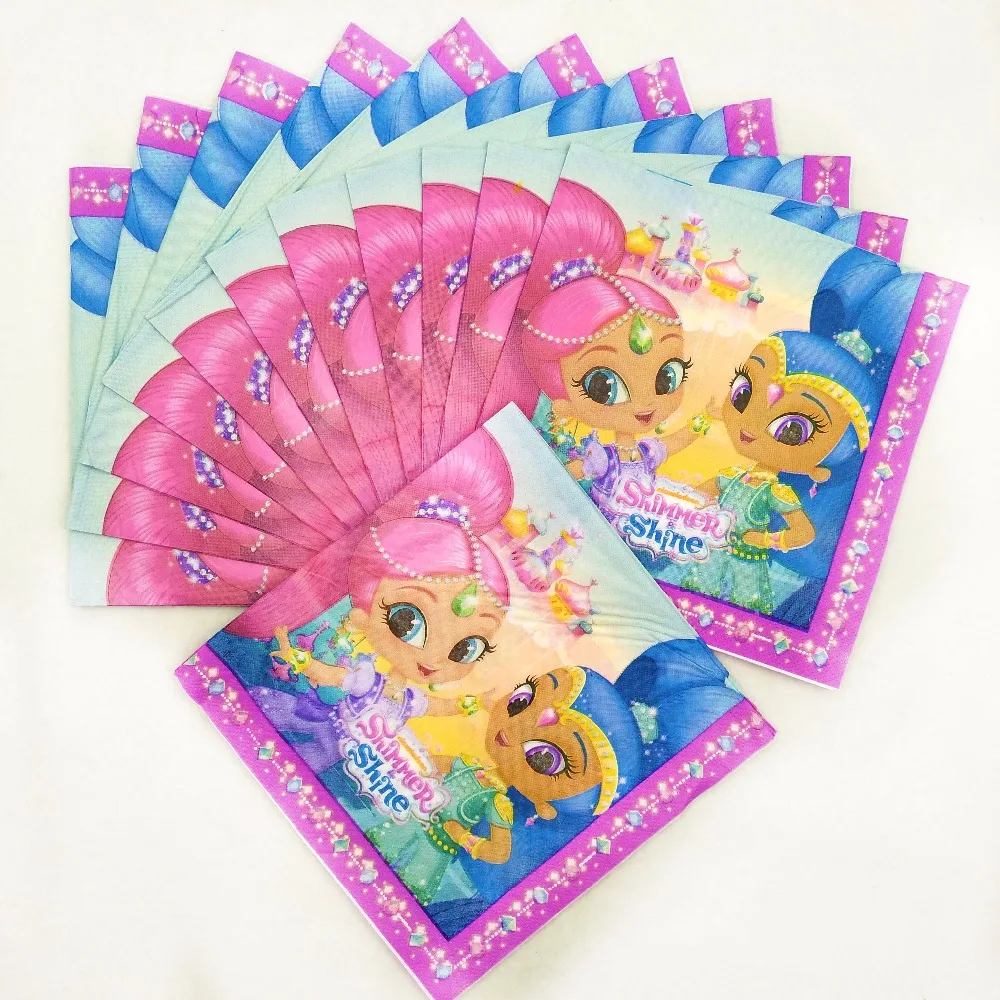 

20pcs/lot Shimmer shine Party disposable Supplies Paper Napkin Cartoon Theme Party For Kids Birthday Decoration Party Supplies