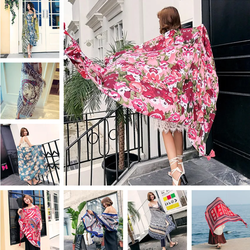

2019 new Bikini Bathing Swimwear Cover Up 100x180cm Sarong Wrap Scarf Twill cotton Pareo Beach Cover-Ups Women Large Beach Dress