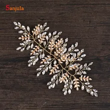 Золотые листья хрустальный обруч для невесты ручной работы цепочка для волос свадебный головной аксессуар T051