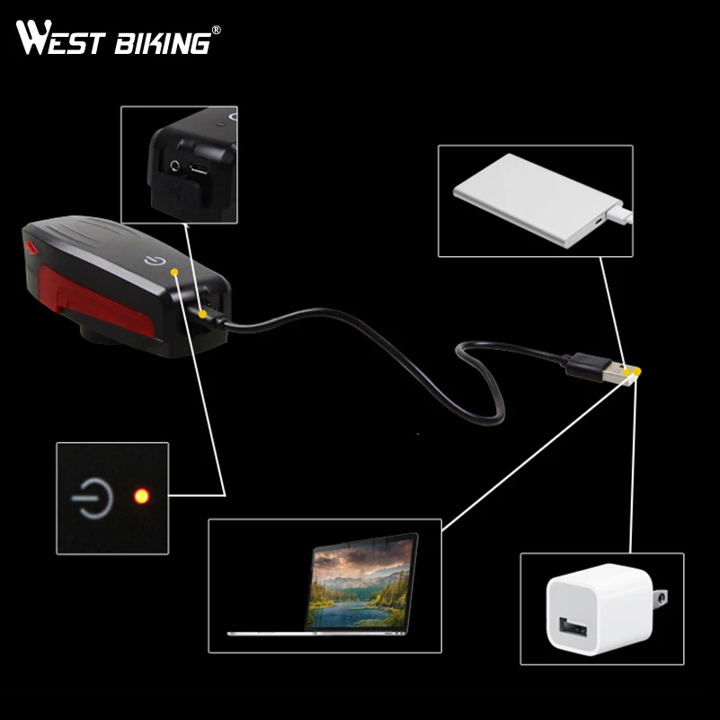 Excellent WEST BIKING Front Bike Light Cycling Headlight 2000mAh 5 Modes Bicycle Flashlight With 130 db Speakers Horn T6 Bike lamp Torch 5