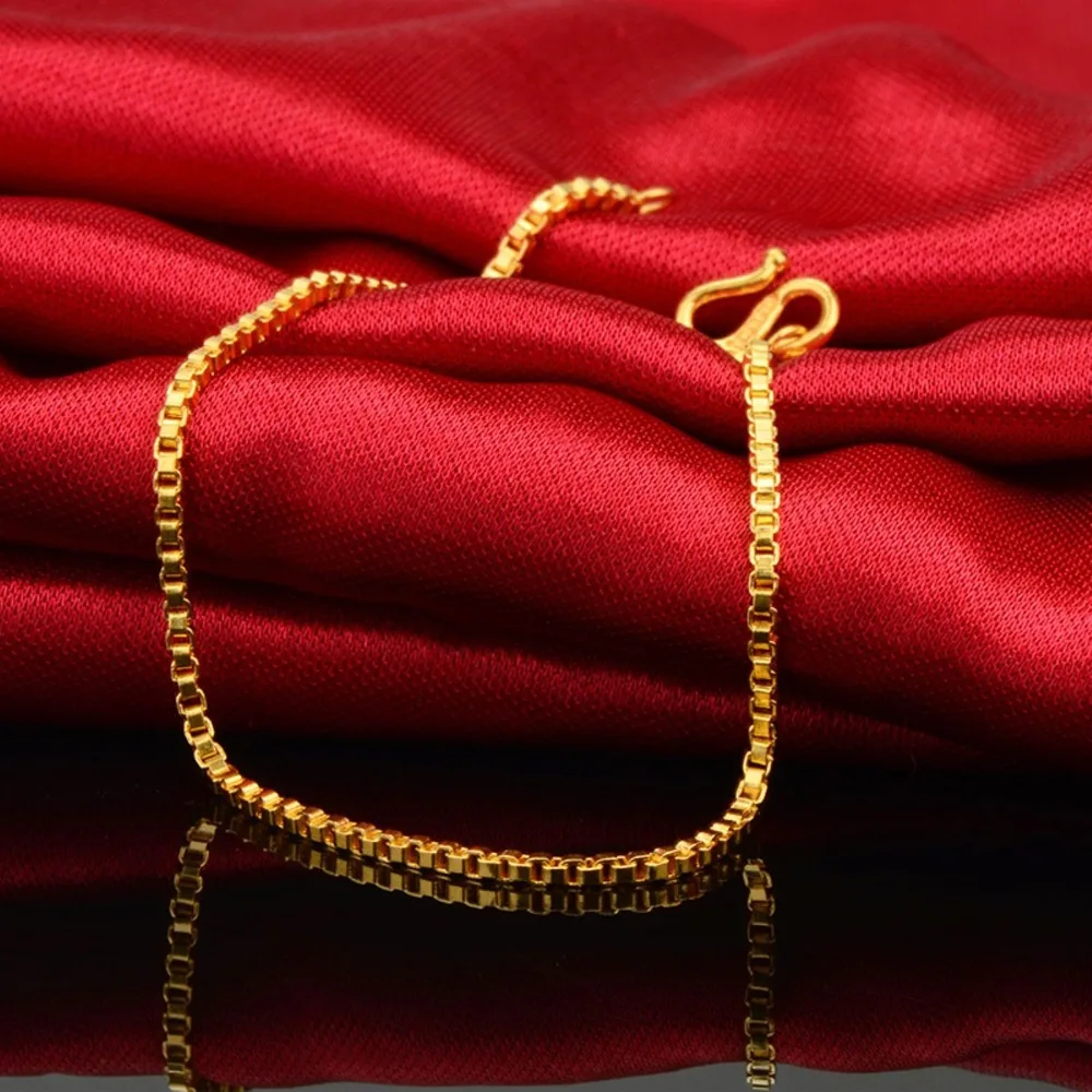 Pure 24 К желтого золота цепи Для женщин Box Ссылка браслет 6.1 дюйма|bracelet bracelet|bracelet gold