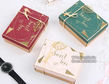 

13.5*10*4.5cm Golden leaf candy box.hot stamping Gift Box Package Wedding Party Favor Candy Boxes with leaf