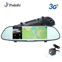Podofo 3G Car DVR 7″ Android 5.0 GPS Registrar Navigation Video Recorder Bluetooth WIFI Dual Lens Camera Rearview Mirror Dashcam