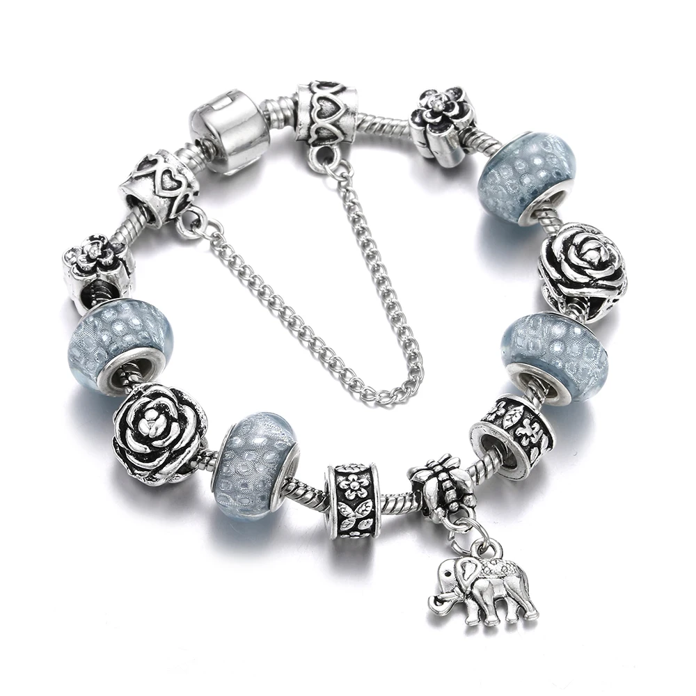 

Trendy Queen Charm Bracelet Blue Crystal Diy Bead Elephant Bee Pendant Bracelets & Bangles Jewelry for Women Pulseira Feminina