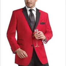 Изготовленный на заказ Красный смокинг куртка Черная шаль лацкан черные брюки жениха смокинги свадебные костюмы жениха для вечеринки выпускного вечера бизнес