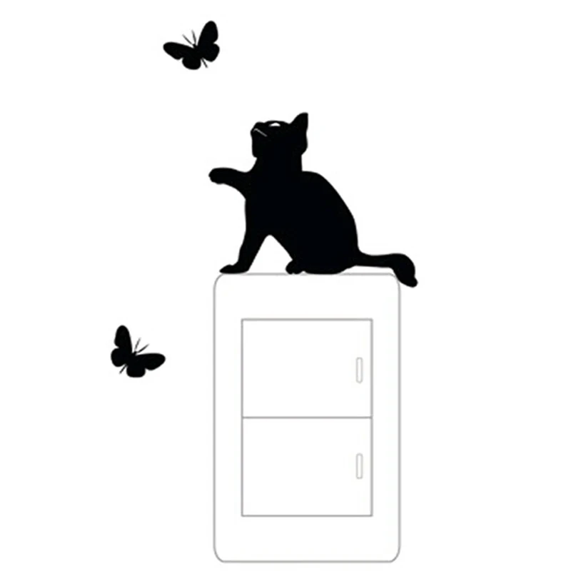 

New 1PCS Cat Butterfly Cartoon Patterns Removable PVC Wall Switch Sticker Refrigerator Sticker Wall Decals Art Murals Home Decor