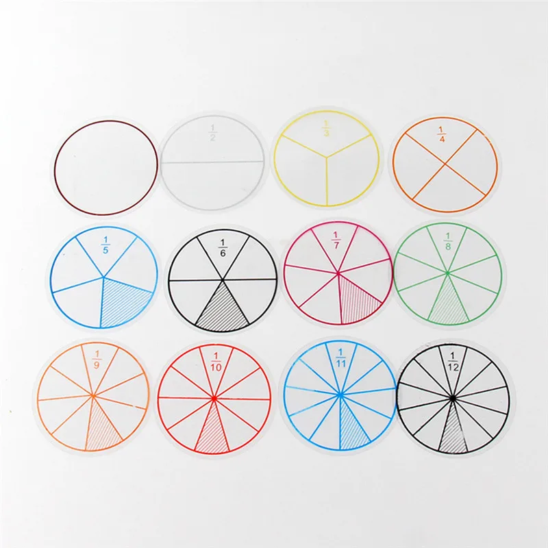 12pcs Kids Mathematics Montessori Toys Educational Toys For Children Plastic Math Numbered Fractions Circles Math Chips Kid Gift