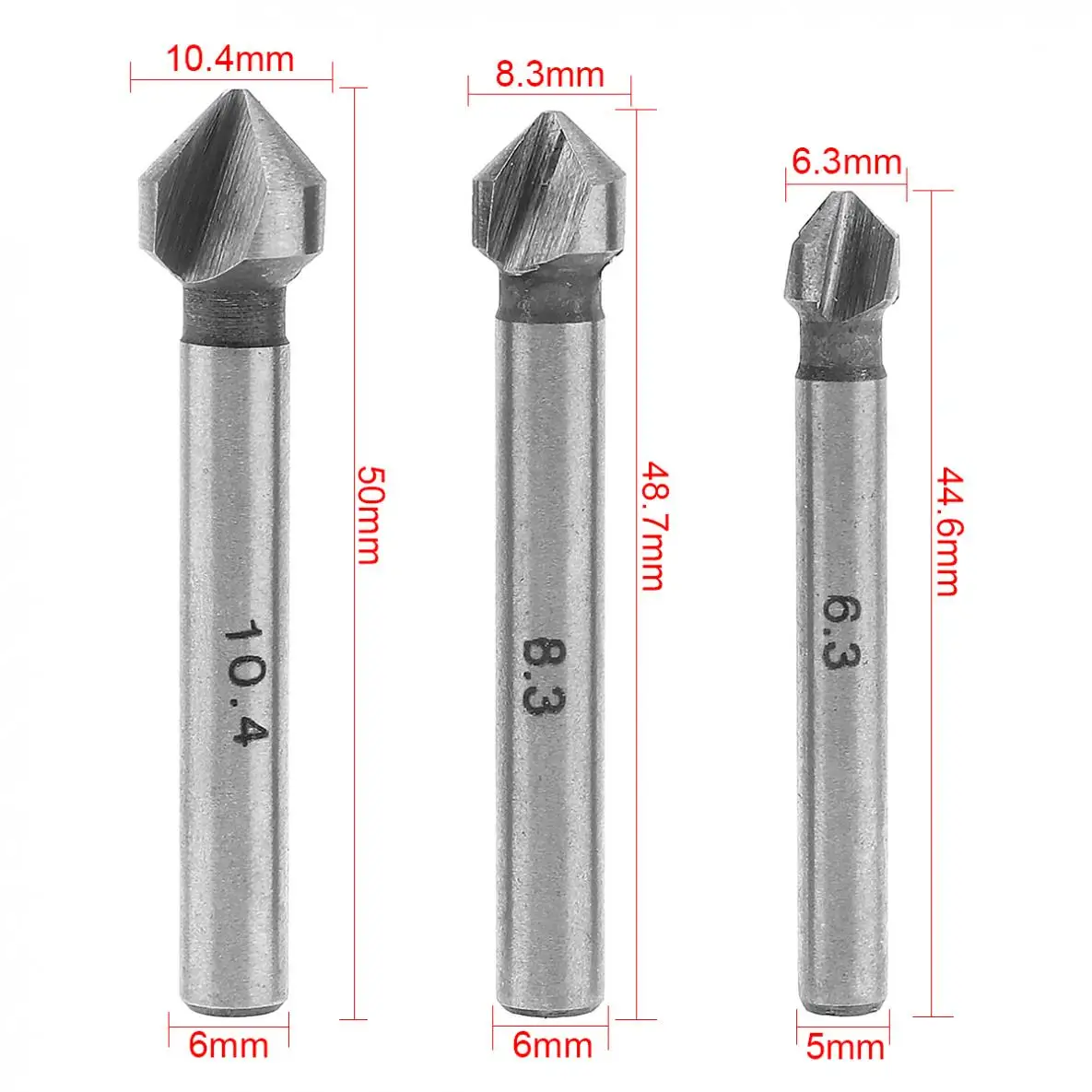 6pcs 3 Edge 90 Degrees Chamfer End Mill Cutter Chamfering HSS Countersink Drill Bits