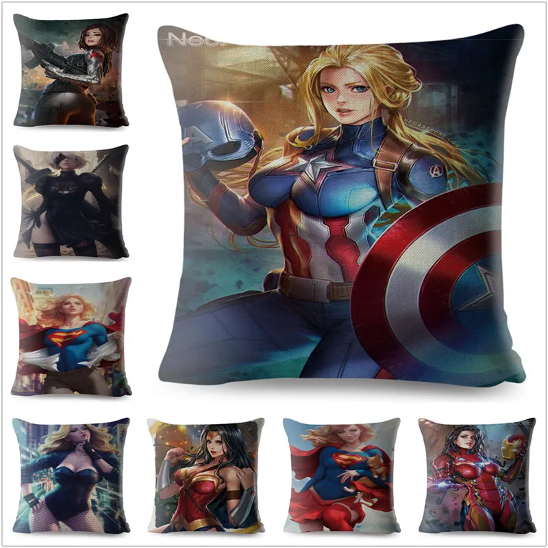 

Cartoon Female Marvel The Avengers Superman Ants Cushion Cover Decor Pillow Case Anime Avenger Pillowcase for Sofa Linen