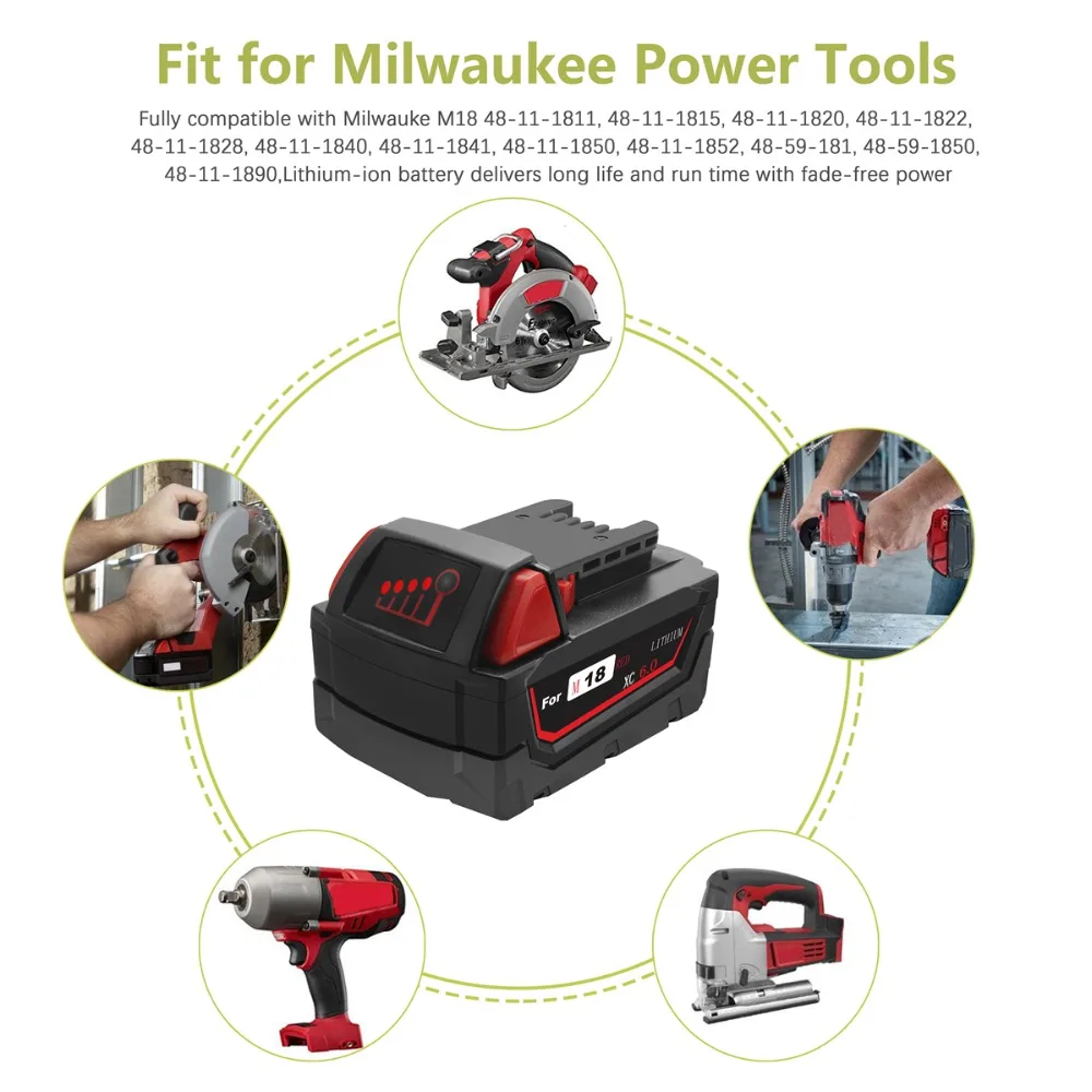 Powtree для Milwaukee 6000mAh 18V M18 электроинструменты литий ионная батарея замены 48 11 1840 1815