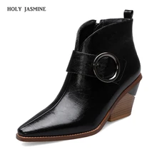 Winter Brand Design Ankle Boots for Women Faux Leather Cowboy Boots Wedges Heel Snake Print Boots Ladies Western Plus Size Shoes цена Winter Brand Design Ankle Boots for Women Faux Leather Cowboy Boots Wedges Heel Snake Print Boots Ladies Western Plus Size Shoes цены онлайн