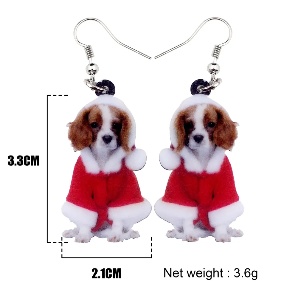 Bonsny brincos de cachorro de acrílico, bonito, de natal, cavador king charles spaniel, grande, longo, pendente, joias femininas da moda